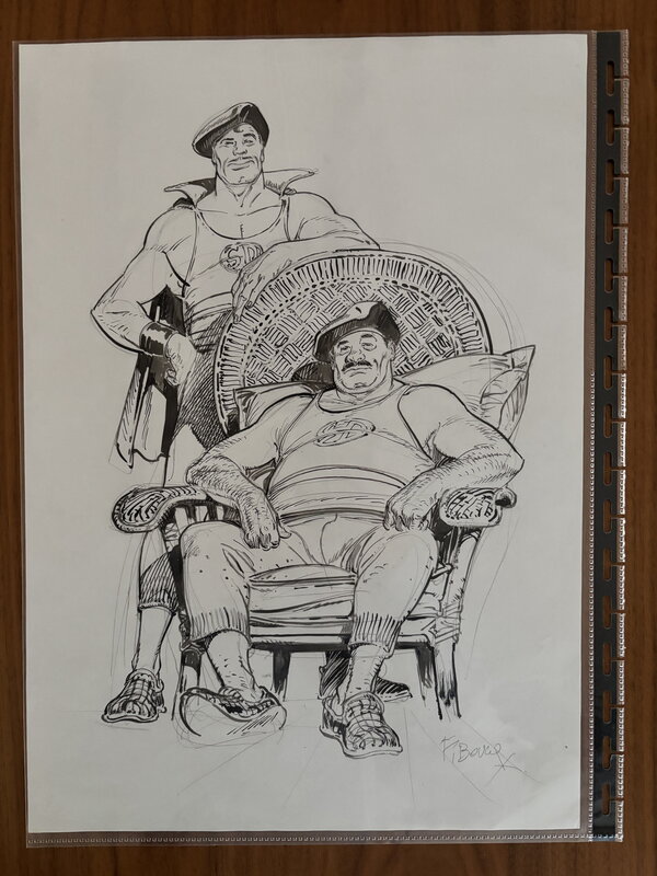 En vente - François Boucq, Karim Belkrouf, Gotlib, Jacques Lob, 2015 - Boucq - Superdupont de père en fils - Illustration originale