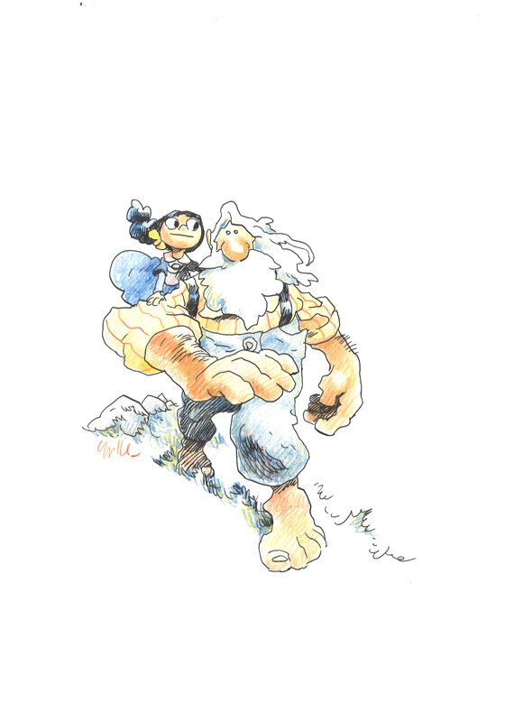 En vente - Cyrille Pomès - Les enfants de Chatom - Illustration originale