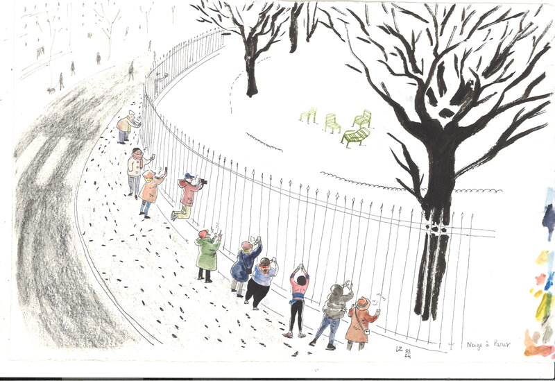 En vente - Lou Zago - neige à Paris - Illustration originale