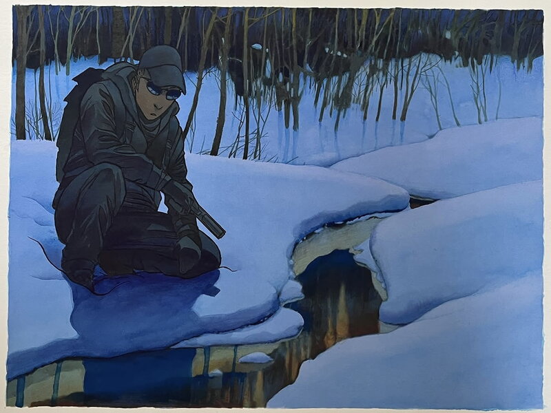 En vente - Luc Jacamon, Le tueur dans la neige - Illustration originale