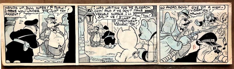 En vente - Marten Toonder en studio - Originele strook - Ollie B. Bommel en Tom Poes - De Atoomtrillingen - (1945) - Planche originale