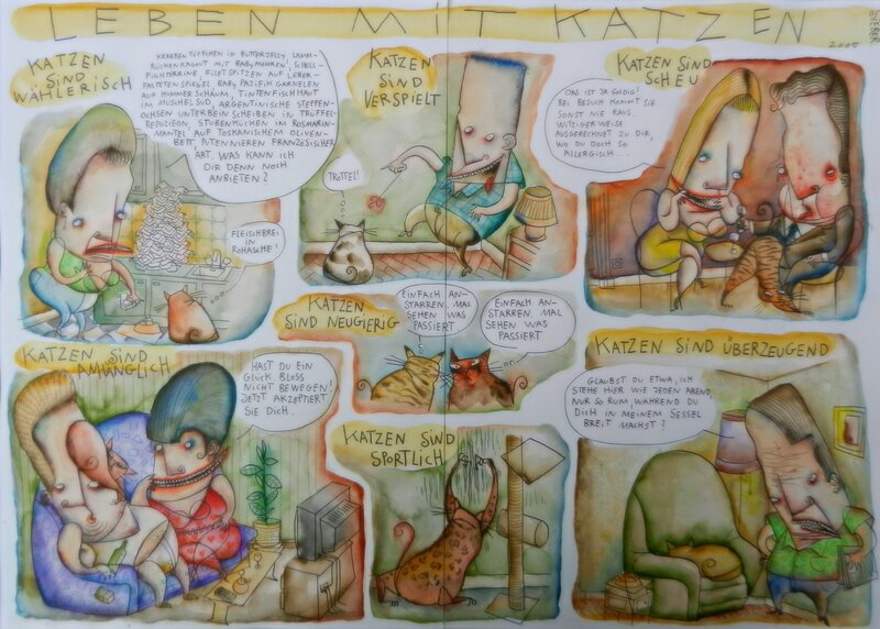 Leben mit Katzen par Guido Sieber - Planche originale
