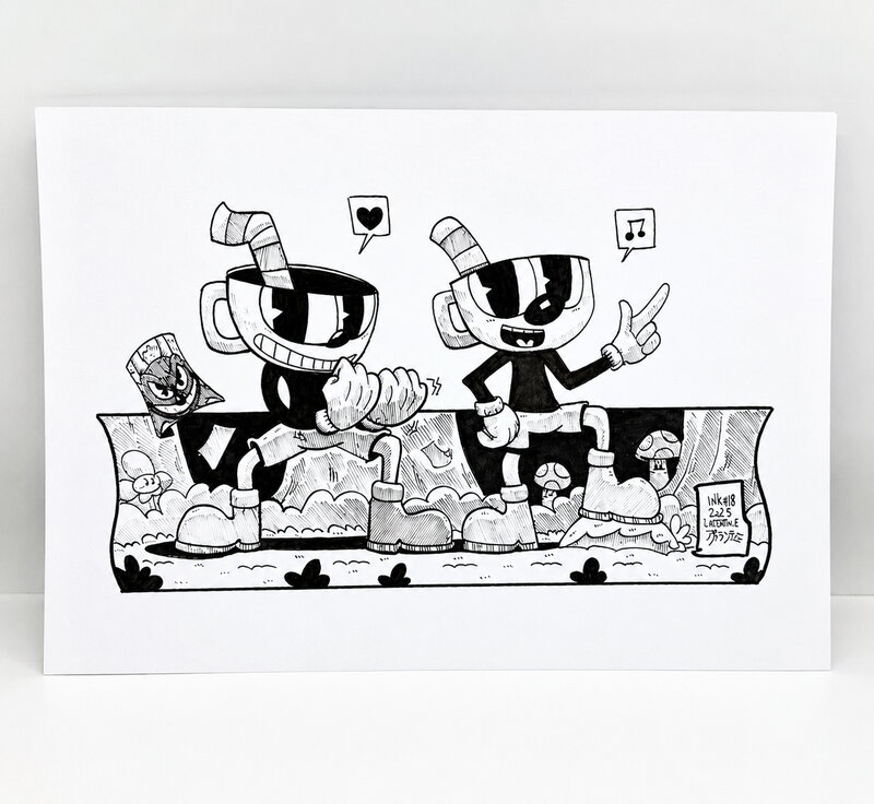 For sale - Dessin original de l'Inktober 2025 Cuphead et Mugman de Cuphead par oTTami ! - Original Illustration