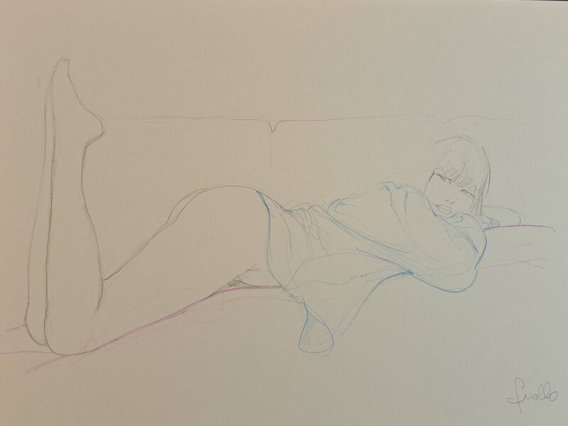 For sale - Ragazza sdraiata by Leone Frollo - Original Illustration