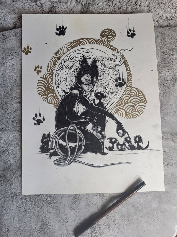 En vente - Miss Catwoman par Ood Serrière - Planche originale