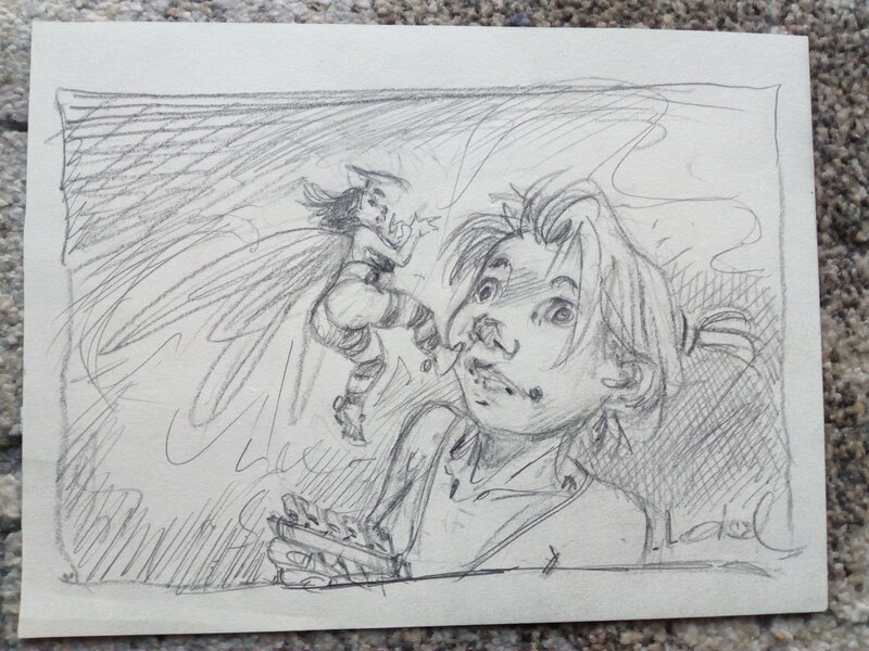 En vente - Clochette et peter pan + dessin érotique au dos / régis loisel - Illustration originale