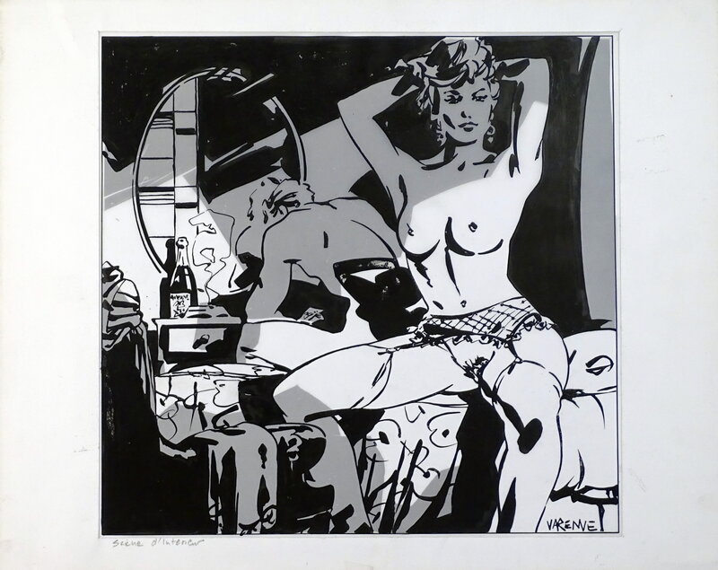 En vente - Scène d'intérieur par Alex Varenne - Illustration originale