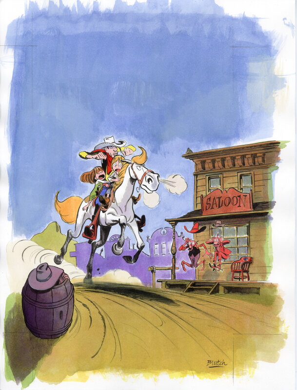 En vente - Blutch, Les INDOMPTÉS, HOMMAGE À LUCKY LUKE – Couverture originale de l’édition spéciale - Couverture originale