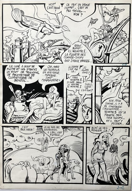En vente - Jean-Claude Forest, BARBARELLA PAUSE-CAFÉ PANCAKE - Planche originale