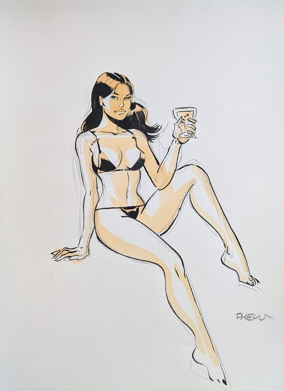 Félix Meynet, Cocktail à la piscine - Illustration originale