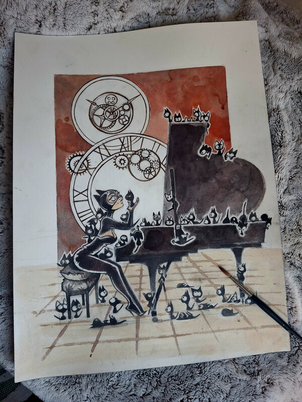 Ood Serrière, Catwoman et le piano - Illustration originale