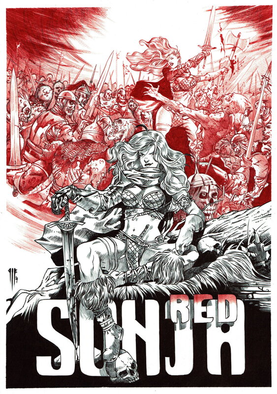 En vente - Philippe Bringel, Red Sonja - souvenir d'une bataille - Illustration originale