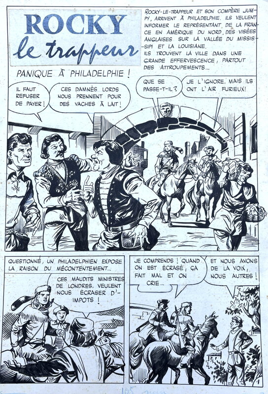 Saverio Micheloni, Rocky le trappeur - Page titre de Panique à Philadelphie, parution dans Dorian n°7 (Mon journal) - Comic Strip