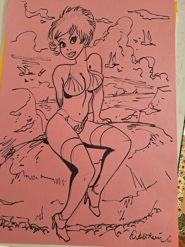 En vente - François Walthéry, Natacha sur fond rose - Illustration originale