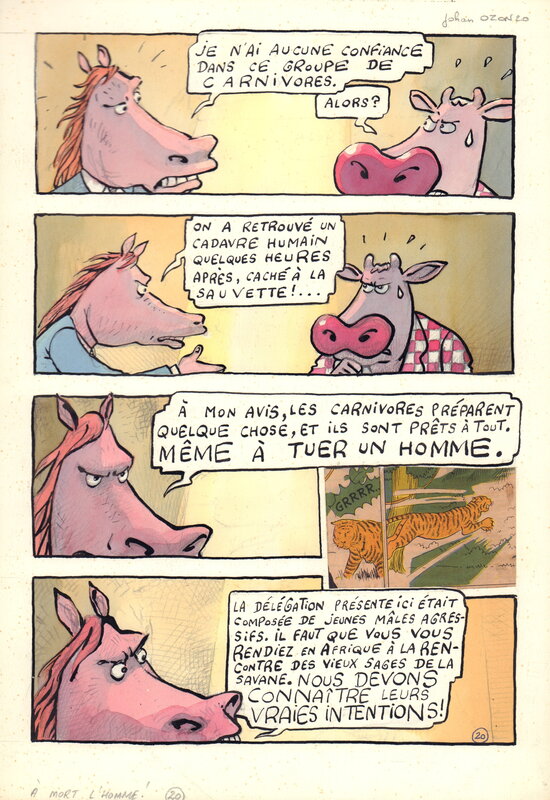 En vente - Johan De Moor, La Vache A mort l'homme, vive l'ozone P.20 - Planche originale