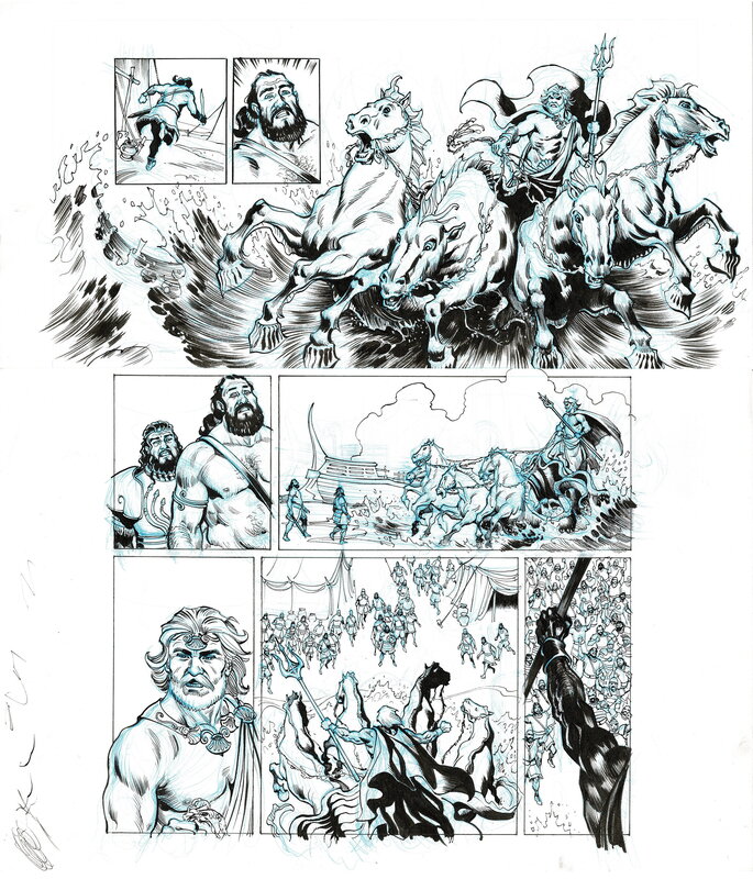 En vente - Le char de Poseidon par Pierre Taranzano - Planche originale