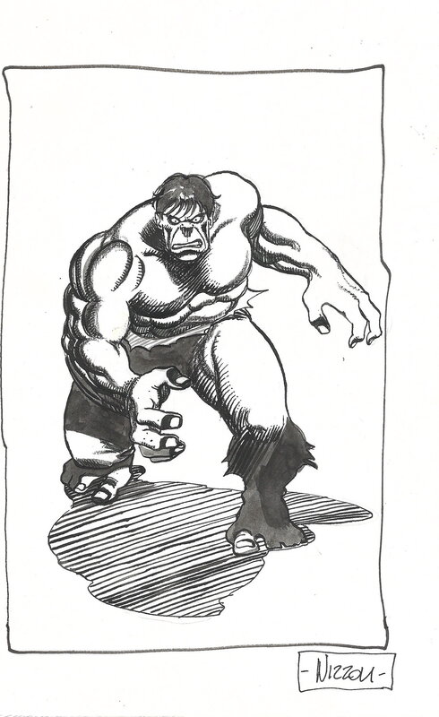 For sale - Marco Nizzoli, Hulk illustation 4 de coeur , carte poker - Comic Strip