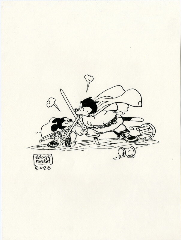 For sale - Mickey face à Pat by Thierry Martin - Original Illustration