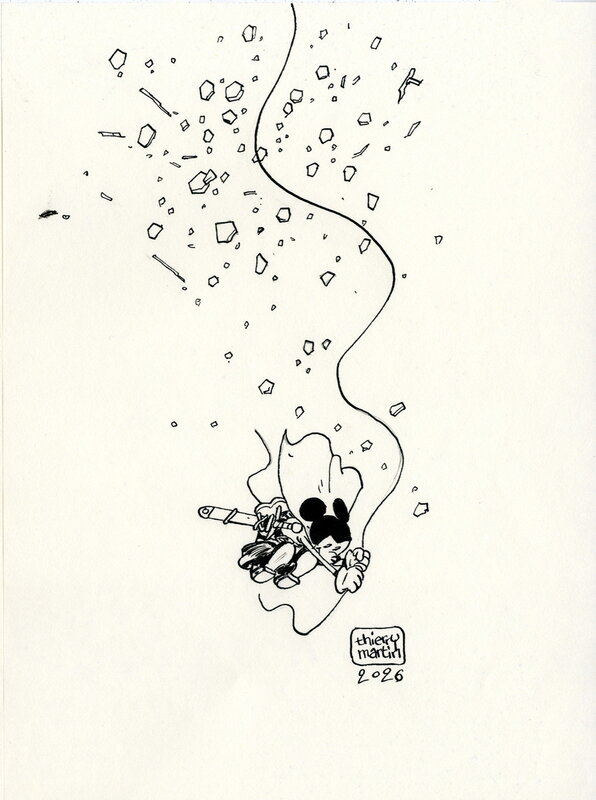 For sale - Thierry Martin, Mickey se jette dans le vide - Original Illustration
