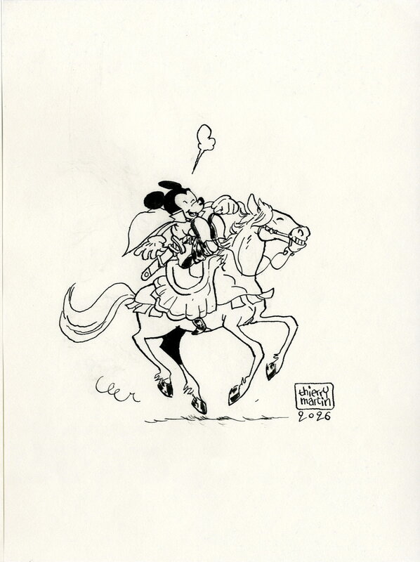 For sale - Thierry Martin, Mickey sur sa monture - Original Illustration