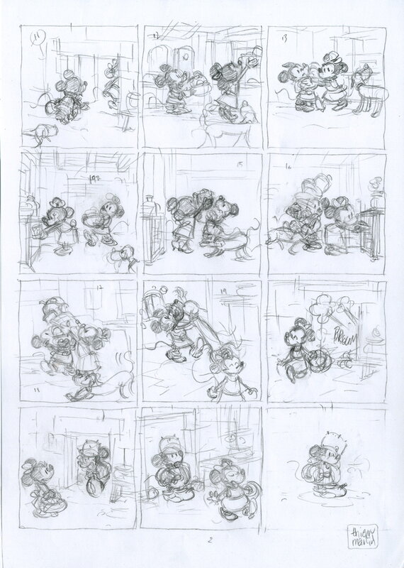 En vente - Thierry Martin, Story board pl 2 Mickey et les mille Pat - Œuvre originale