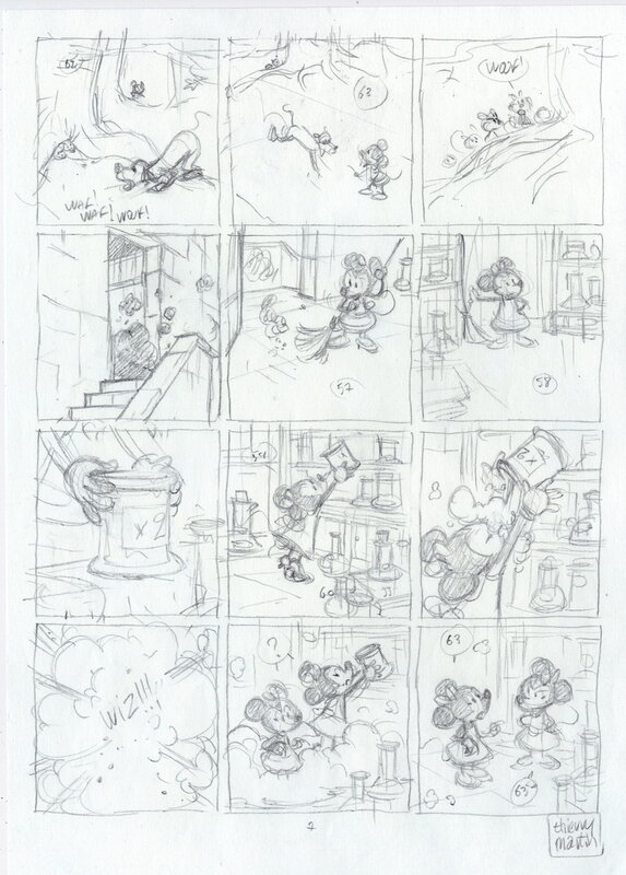 En vente - Thierry Martin, Story board pl 7 Mickey et les mille Pat - Œuvre originale