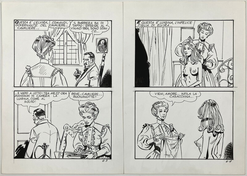 Marraffa's introduction to reluctant nymphet Elvira, Storie Erotiche 6, 1988 - Illustration originale
