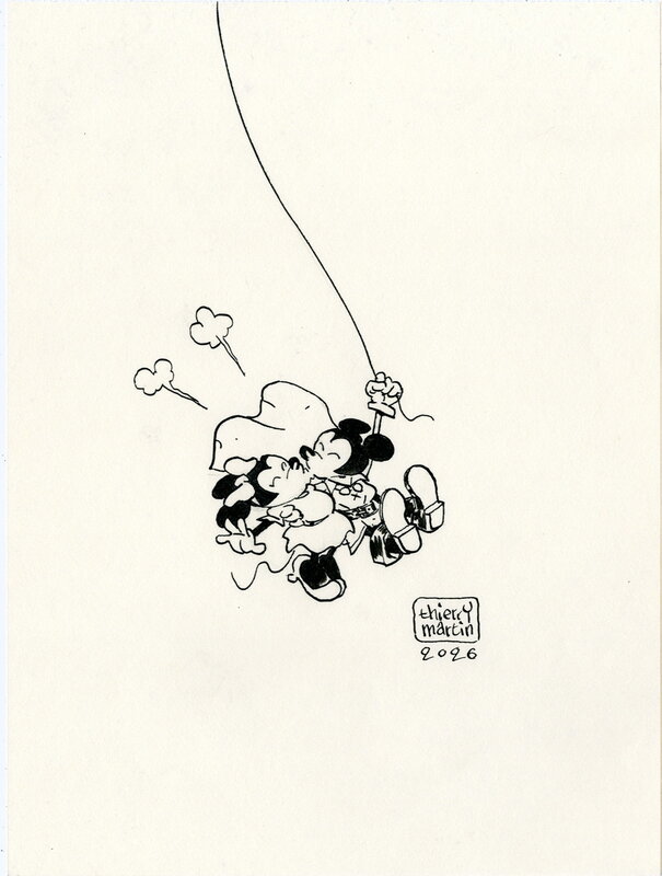 En vente - Thierry Martin, Mickey et Minnie, le baiser - Illustration originale