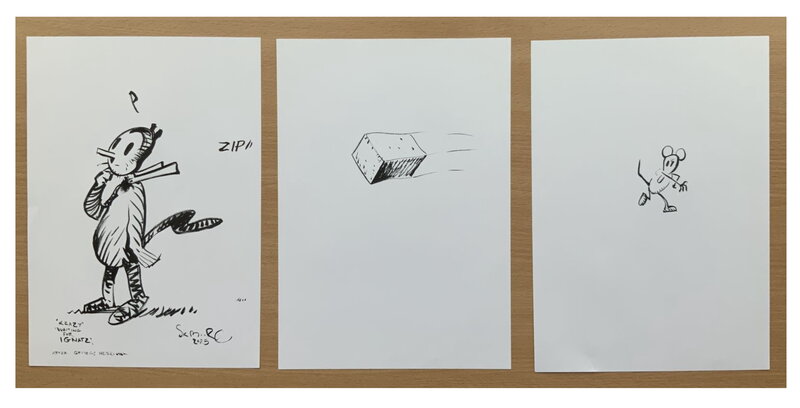 For sale - Stewart Kenneth Moore, Krazy, a Brick & Ignatz: Triptych - Sketch