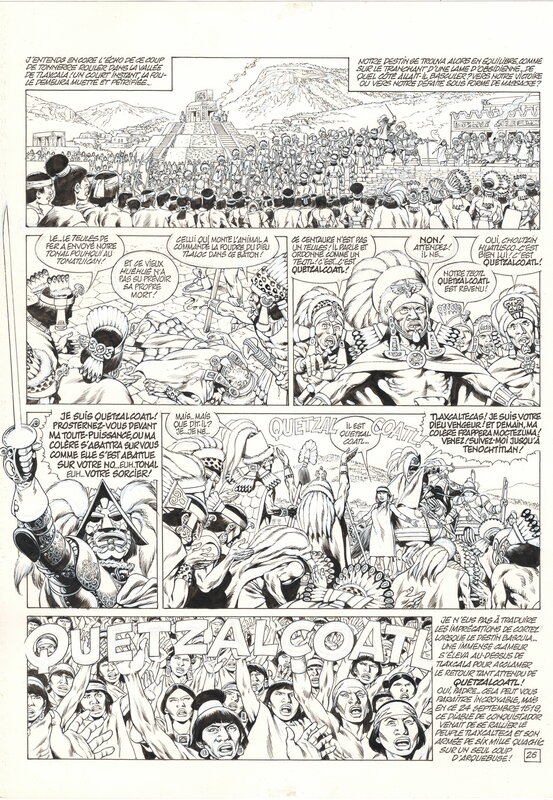 En vente - Jean-Yves Mitton, Quetzalcoatl t. 6 [La noche triste] - Planche originale