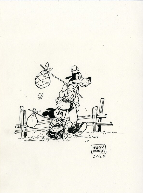 For sale - Thierry Martin, Mickey et Dingo en balade - Original Illustration