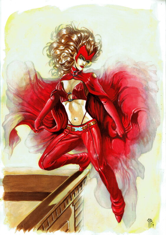 En vente - Philippe Bringel, Sorcière rouge - Scarlet Witch - Illustration originale