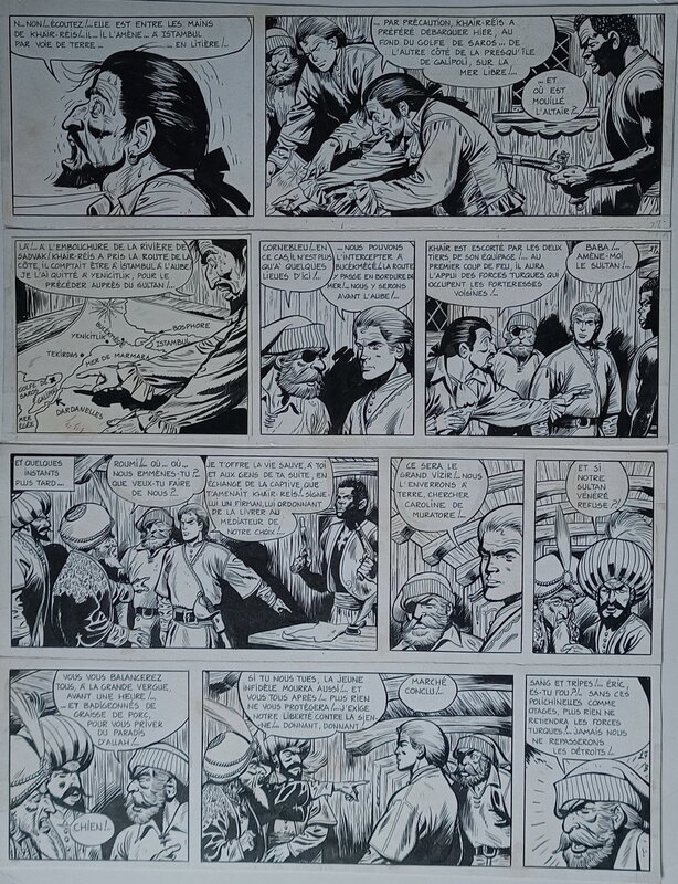 Jijé, Jean-Michel Charlier, Diptyque - Barbe-Rouge - Raid sur la corne d'or - T18 p27 - Planche originale