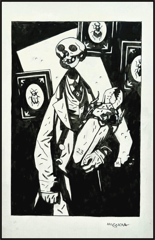 Skeleton & scarab by Mike Mignola - Original Illustration