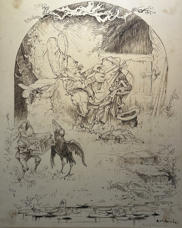 n/a, Beim Baden, Illustration pour un conte, circa 1880 - Illustration originale