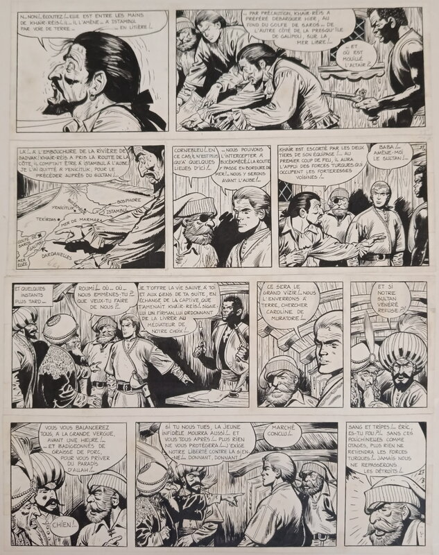 Jijé, Jean-Michel Charlier, Diptyque - Barbe-Rouge - Raid sur la corne d'or - T18 p27 (et p26) - Planche originale