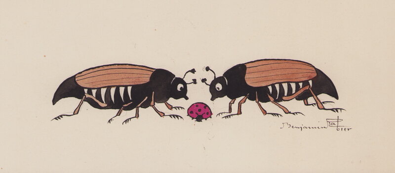 Benjamin Rabier, Une coccinelle et deux coléoptères - Illustration originale