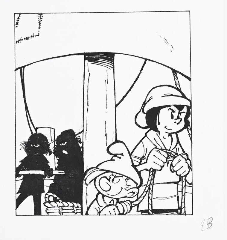 Johan et Pirlouit - La Flûte à six schtroumpfs - case 23 - Studio Peyo - Illustration originale