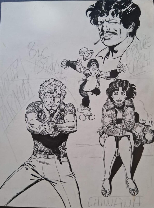 Malik, Archie Cash, Big Joe, Chiwana, Johnny Paraguay (+ extra drawing on the back) - Illustration originale