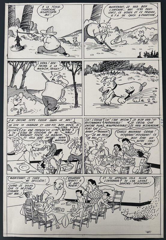En vente - Fraga, Planche Originale La Famille Grassalard - Triky est un petit chien importun - 1945 - Planche originale