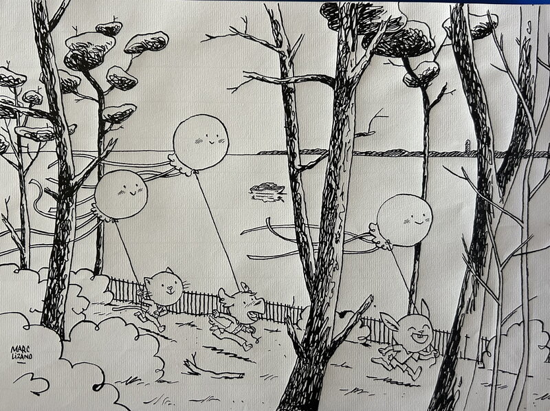 En vente - Lizano, la corniche au Pyla, kawaii, 2026. - Illustration originale