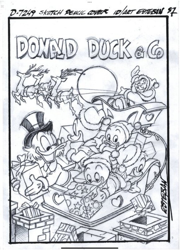 Ignasi Calvet Esteban, Carl Barks, Studios Disney, Disney - Couverture - Picsou et les cadeaux de Noël - Santa's helpers - Couverture originale