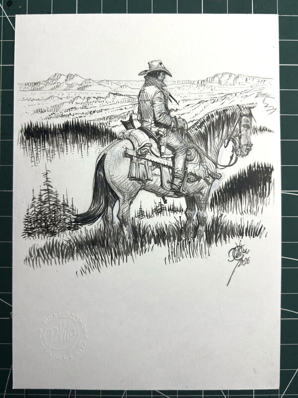 For sale - Giulio De Vita, Tex au cheval dans le Montana - Original Illustration