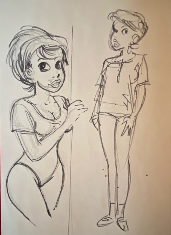 François Walthéry, croquis préparatoire, recherche de personnages et d'attitudes. - Œuvre originale