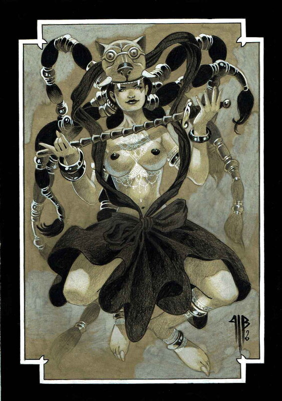 En vente - Philippe Bringel, Fille tatouée - le signe du chien - Illustration originale