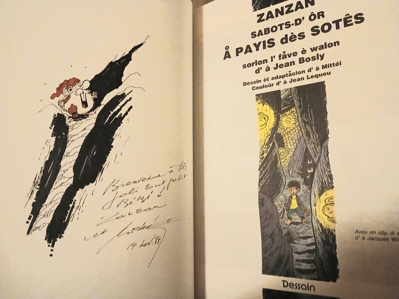 Mittéï, Jean Bosly, Dédicace Mitteï - Zanzan sabots d'or au pays des Sottais - Version wallon liégeois - Dédicace