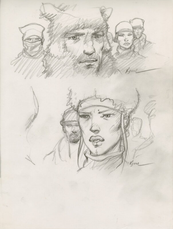 En vente - Enki Bilal, Dessin original préparatoire pour deux cases de BUG - Planche originale