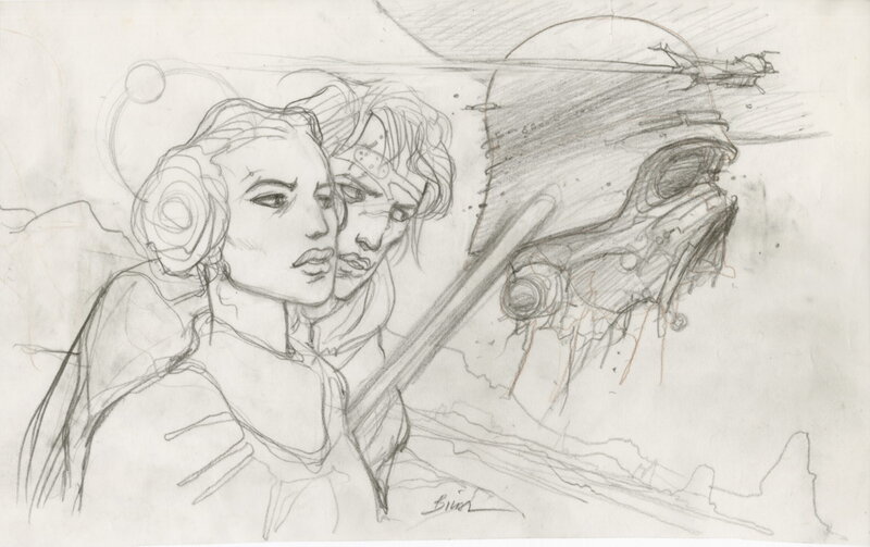 For sale - Enki Bilal, Dessin original préparatoire pour une illustration reproduite dans l’artbook Star Wars : Vision - Original Illustration
