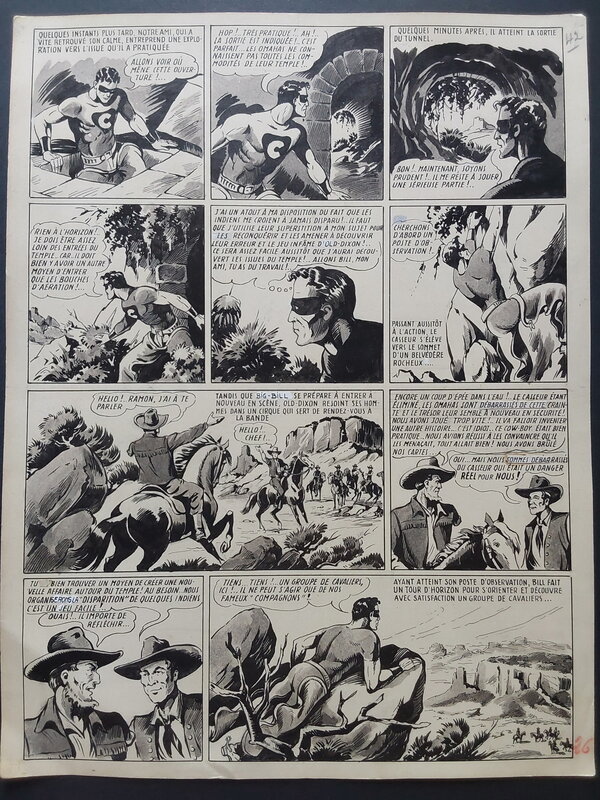 En vente - Maurice Besseyrias Big Bill Le Casseur Planche Originale 4 du BB 67 Big Bill a disparu .. ,Encre Lavis Atelier Chott 1952 Top - Planche originale
