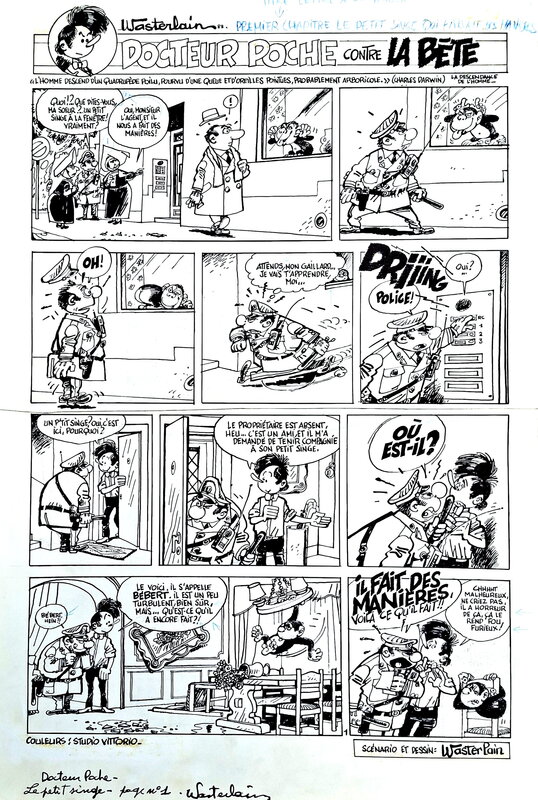 Marc Wasterlain, Docteur Poche - Le petit singe qui faisait des Manières - Planche originale